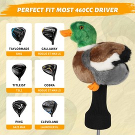 Golf Novelty Driver Woods Head Cover Club Headcover Protector 460CC DR #1 Longthen Black Knit Cute Soft Green Head Duck Anasplatyrhynchos