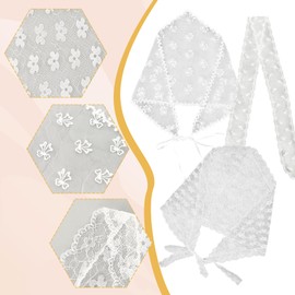 3Pcs Lace Head Scarf Flower Pattern Cute Adjustable Triangle Headscarf Women's and Girls' Laces Bandana Suitable for Hairstyle Design, Festivals, Holidays Christmas Decorations（White）