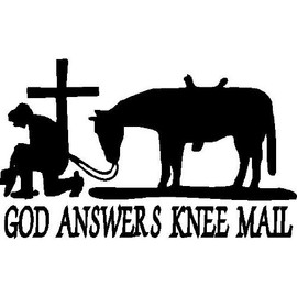 God Answers Knee Mail Cowboy Praying at the Cross with Horse Car Decal