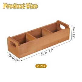 sourcing map 2 Pcs Tea Bag Organizer, 3 Compartments Pine Wood Tea Box with Handle, Tea Storage Organizer Holder for Tea Bags, Beverage Supplies Sugar Packet, Brown