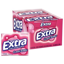 EXTRA Classic Bubble Sugar Free Chewing Gum, 15 Pieces (10 Pack)
