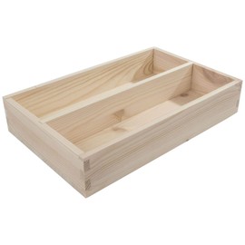 Small Wooden 2 Compartment Cutlery Tray Utensil Sorter | 26 x 17 x 5 cm | Tabletop Presentation Box Tidy Organiser Two Sections Insert | Natural Unpainted Wood