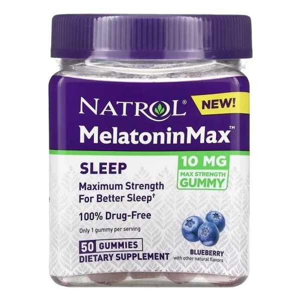 Natrol Melatonina Max 10mg 50 Gomitas Sabor Arandano Azul