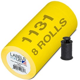 Labels for Monarch 1131 Labeler - Yellow - 20,000 Labels - Pack with 8 Rolls - Ink Roller Included - Made and Delivered by Labels for Us