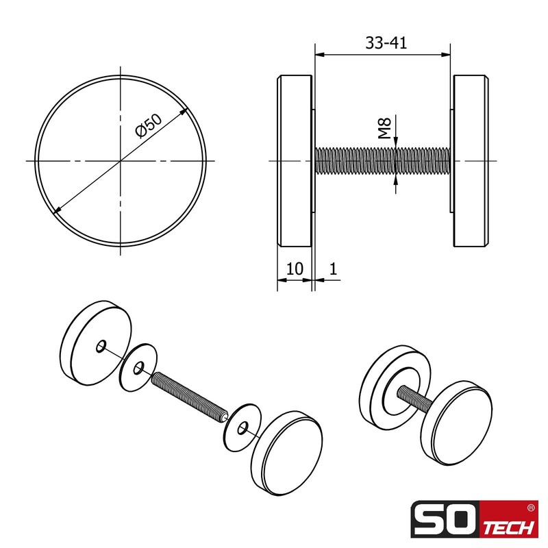 SOTECH Meyra Sliding Door Handles Diameter 50 mm Brushed Stainless