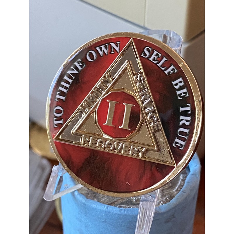 2 Year AA Medallion Lava Red Tri-Plate Sobriety Chip Serenity