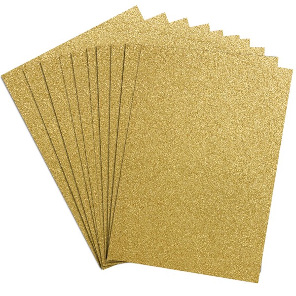 Springboard A4 Glitter Card Sheets - 230gsm Non Shed Glitter Cardstock for Card Making - Glitter Card Compatible w/Die-Cutting Machines - Sparkly Craft Supplies - 10-Pack - Gold