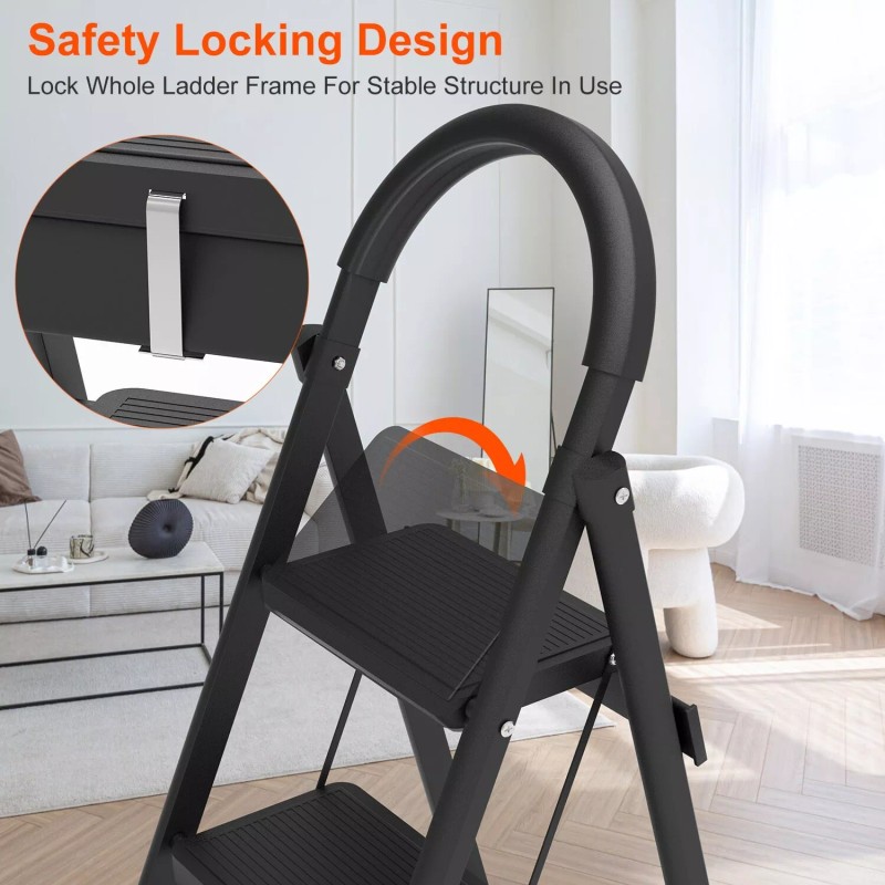 NewHome 3 Step Ladder with Wide Anti-Slip Pedal Heavy Duty