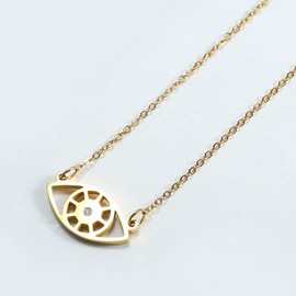 LOSTERLO Cassandra Eye Pendant Necklace For Women 14K Gold Pendant Necklace Shining Stainless Steel Neckalce Cubic Zirconia