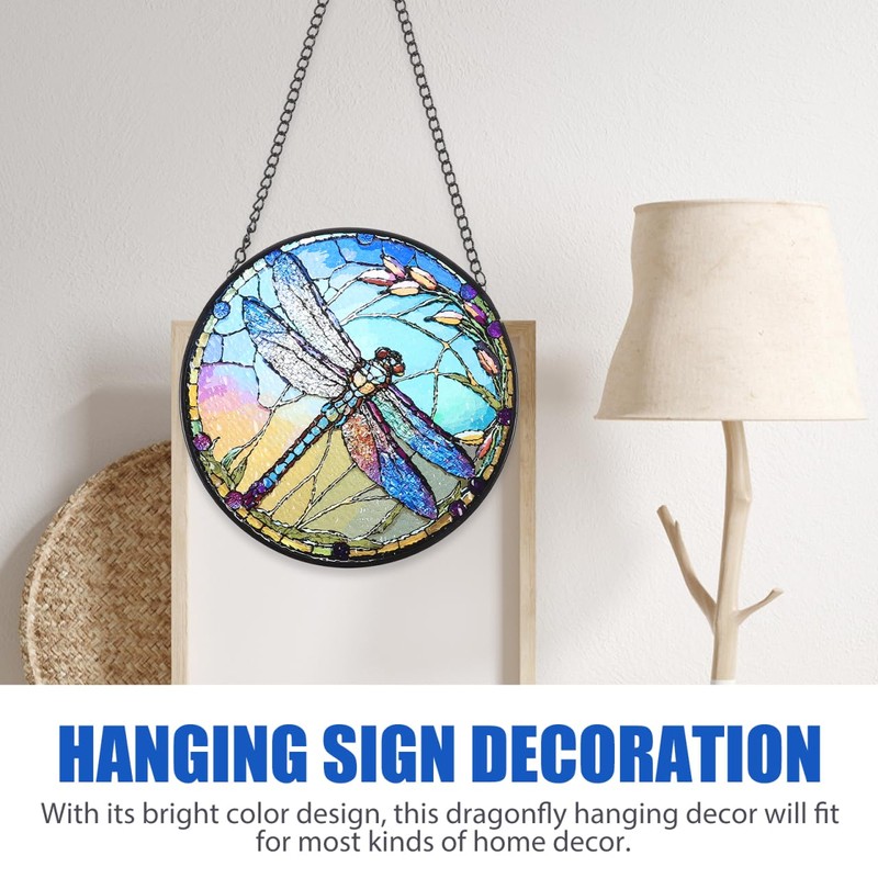 Vivid Dragonfly Glass Hanging Pendant Durable Window Ornament for Home