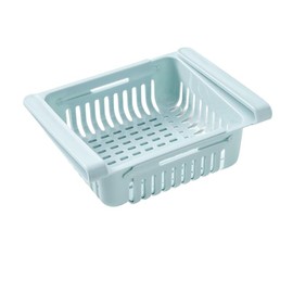 MIXNEX Expandable Fridge Storage Basket – Adjustable Refrigerator Organizer Bin with Handle – Egg Holder and Kitchen Drawer Shelf for Fruits, Vegetables, Snacks, and More – BPA-Free Plastic (Blue)