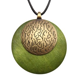 GelConnie Wooden Pendant Necklace Bohemian Choker Chunky Circle Necklace Long Leather Chain Sweater Necklace for Women