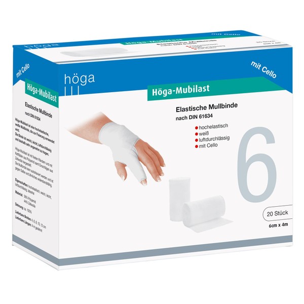 Höga Mubilast, elastische Mullbinde/Fixierbinde 6 cm x 4 m gedehnt,