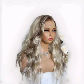 Unbranded Brown Blonde Ombre Wig HD Front Lace Human Hair Blend Highlights  Wavy Curly