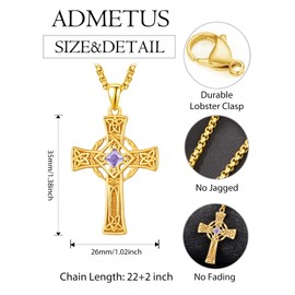 ADMETUS 24K Gold-Plated Celtic Cross Necklace for Men Sterling Silver June Birthstone 24K Gold-Plated Alexandrite Cross Pendant Necklace Protection Jewelry Celtic Gifts for Him