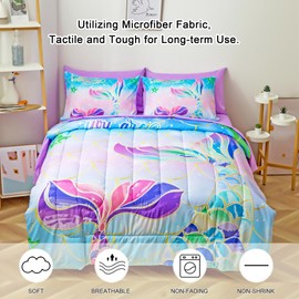 ZUEXVOFY Purple Mermaid Bedding – Kids Comforter Sets for Girls, 5-Piece Twin Bed Set with Sheets and Pillow Sham, Soft Microfiber