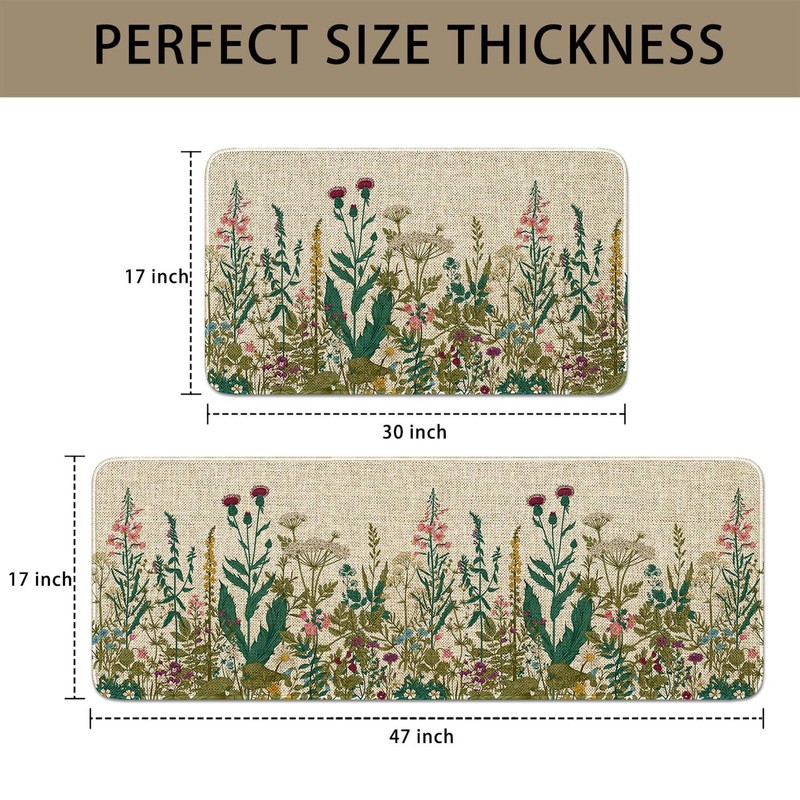 Eikunn Farmhouse Kitchen Rugs Set of 2, Weeds Floral Wildflower