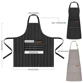 Hwtcjx Kitchen Apron, 2 Pieces Apron with Pockets, Adjustable Kitchen Apron, Machine Washable Kitchen Aprons, Apron for Men Women Kitchen Restaurant Cafe (Black, Brown), Black thick stripes and brown