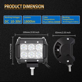 PICAA LED Work Light 2 x 4 Inch 18 W Work Light Tractor 12 V 24 V Floodlight Waterproof Work Light LED Additional Headlight for Excavator Tractors Tractor Forklift ATV Truck Off-Road