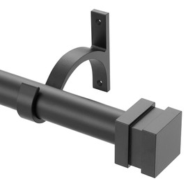 Matte Black Curtain Rods for Windows 72 to 144 Inch, Single Curtain Rods for Window, Decorative Drapery Rods with Square Finial, Adjustable 1-Inch Window Curtain Rods, Single Drapery Rod Matte Black