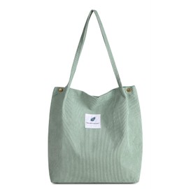 FITDON Women's Corduroy Shoulder Bag, Large Shoulder Bag, Canvas Bag, Tote Handbag for Everyday, Office, School Trip and Shopping, light green