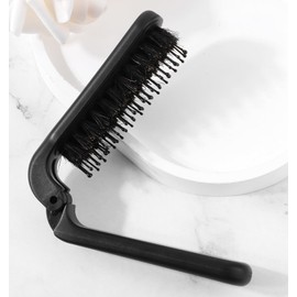 Travel Hair Brush - Mini Folding Boar Bristle Hairbrush for All Hair Types, Compact Pocket-Size Detangling Comb for Wet/Dry & Curly Hair Women Men Kids