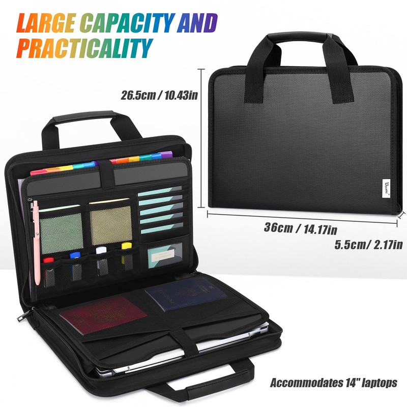 Uquelic Document Organiser Fireproof with Handle, A4 Storage Folder 12