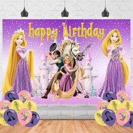Princess Happy Birthday Backdrop The Princess Banner Poster for Rapunzels Theme Party Decorations Birthday Supplies Background Studio Shoot Photo Props Booth