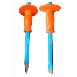2 pcs 12-Inch Heavy Duty Masonry Chisels Set With Hand Protection, Point/Flat Head Cold Chisel For Concrete Rock Stone Breaking/Demolishing/Carving