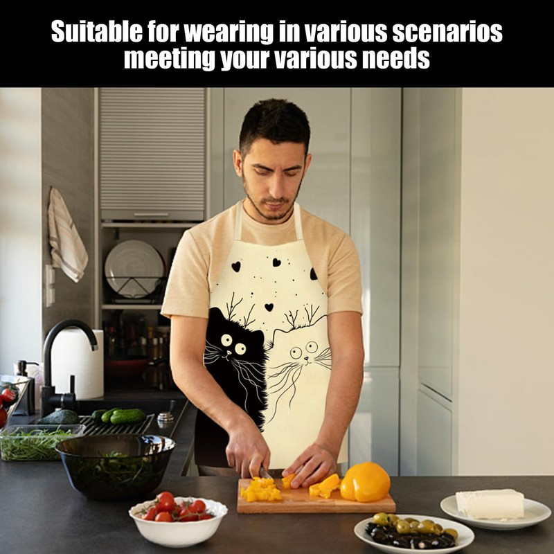 CYNOSURETECH 2 Pieces Black And White Cat Aprons, Cute Animal