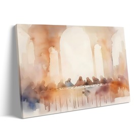 VYPEROCK Last Supper Wall Decor for Living Room Watercolor Style Canvas Wall Art Biblical Decorations Indoor Soft Tones Print Christian Picture Gift for Modern Office Home Decor, Framed 16x20inch