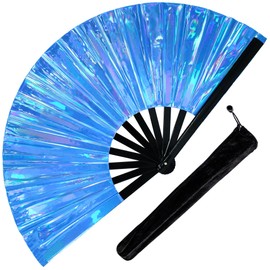 Fans for Line Dancing, 1 Pcs Boots On The Ground Hand Fan, Large Clacking Pop Fans That Make Sound, Women Men Foldable Clapping Handheld Fan for Line Dancing (Laser Blue)