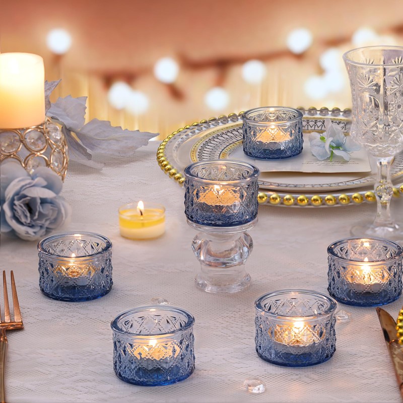 24 Pack Blue Tealight Candle Holders, Glass Votive Candle Holders