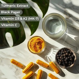 Turmeric and Black Pepper Capsules, 90 Count - High Strength Joint Health Supplement for Women and Men - with Active Curcumin Extract Powder, Vitamin C, D3 and K2 - A Natural Herbal Anti Inflammatory