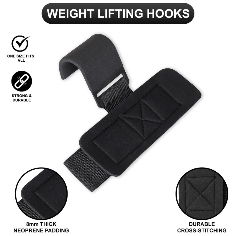 Stealth Sports Weight Lifting Hooks Straps Non-Slip Rubber Coated 8MM