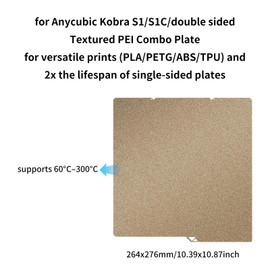 BCZAMD 3D Printer Accessories for Kobra S1C Build Plate 264 x 276 mm Double-Sided Textured PEI Flexible Spring Steel Platform Durable PEI Sheet Coating Sheet for Most Filament PLA PETG ABS