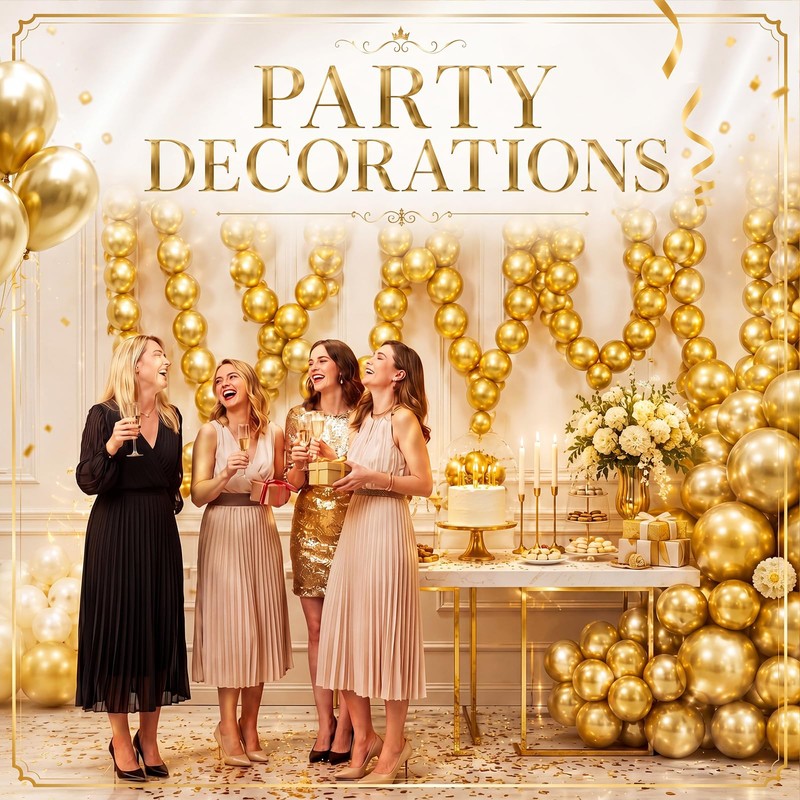 Gejoy 200 Pcs Link Balloons Latex Party Decor,Metallic Gold,10 Inch