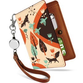 Pass Case, Commuter Pass Case, Reel, Cute, Scandinavian Design, Green, Bifold, Invisible Shape, Stylish, Women's Scandinavian Style, forest animal orange