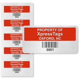 XpressTags 0.75"x1.5" Custom Asset Tags, Fixed Inventory Stickers with Barcode & Serial Number, Brushed Metalized Silver Polyester Labels - Pack Sizes 100 to 5000, Made in USA