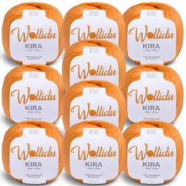 Wollidu Kira 100% Cotton for Knitting and Crocheting 10 x 50 g Set Crochet Yarn Knitting Yarn Orange