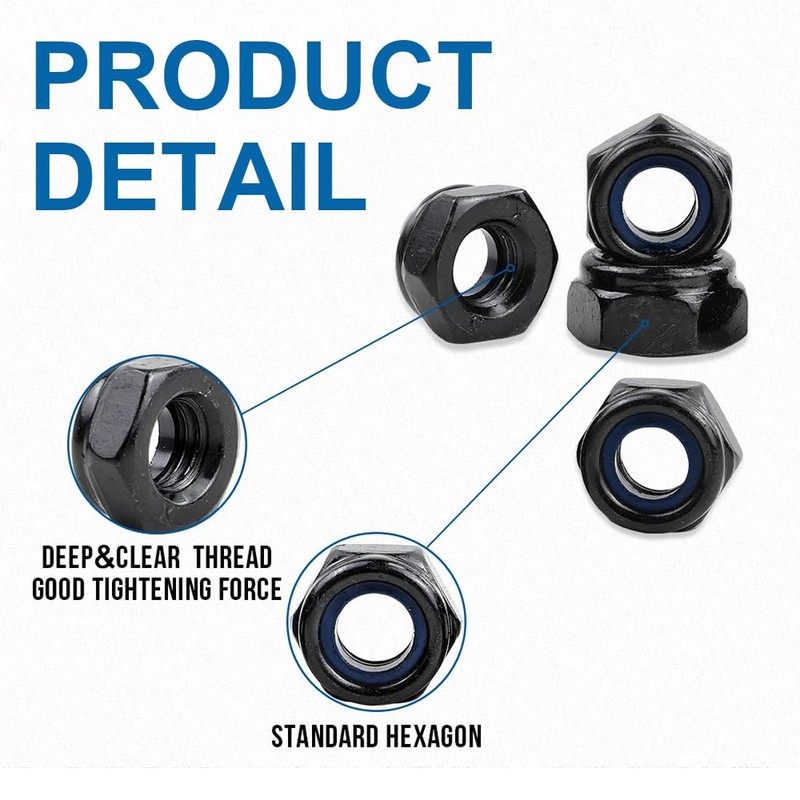 XPEX Pack of 50 Hex Nuts M6, Nut M6 Black,