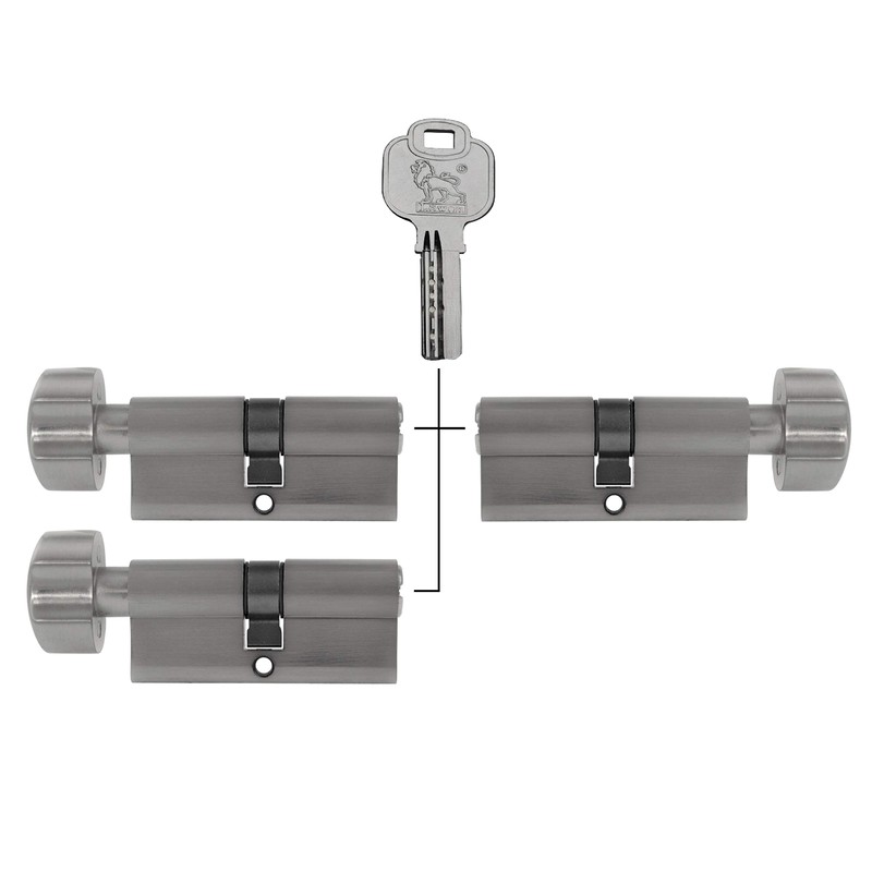 3x Knob Cylinder 70 mm Keyed Alike KD 35/35 with