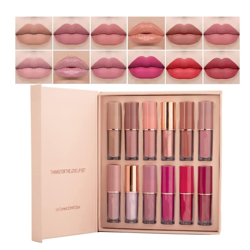 Set de Labiales 12 Piezas, Set de Brillo Labial Mate
