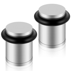 Door Stop, 1.5 Inch Stainless Steel Door Stoppers, 2 Packs Floor Mounted Door Stops Indoors with Rubber Ring, Silver Metal Doorstop Sound Dampening, Door Holder for Floor