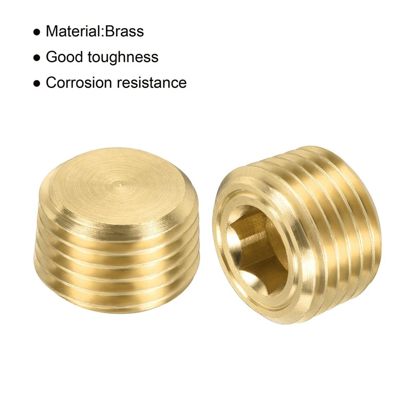 sourcing map Brass Pipe Plug 1/8 NPT Male Thread Hex