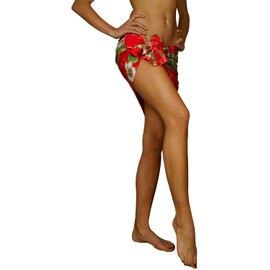 Funky Hawaiian Cover-up Pareo Sarong, Small Flower, Red, Small