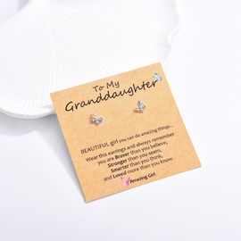 VYYU Girls Jewellery Gifts for Granddaughter - Cute Butterfly Stud Earrings Kids Jewellery, Hypoallergenic Ear Studs for Granddaughter Gifts, Christmas Birthday Present for Kids