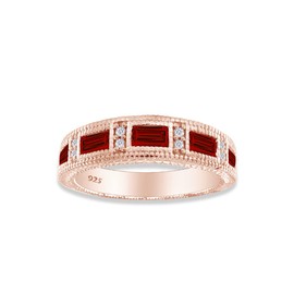 AFFY Emerald Shape Simulated Garnet Eternity Band Ring in 14K Rose Gold Over Sterling Silver, Ring Size: 4.5