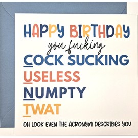 Funny/Humorous Adult Birthday Card with Acronym Design and Blue Envelope