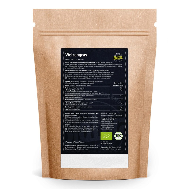 Biotiva Wheatgrass Organic 200 g, Wheatgrass Powder, No Reduced, Wheatgrass